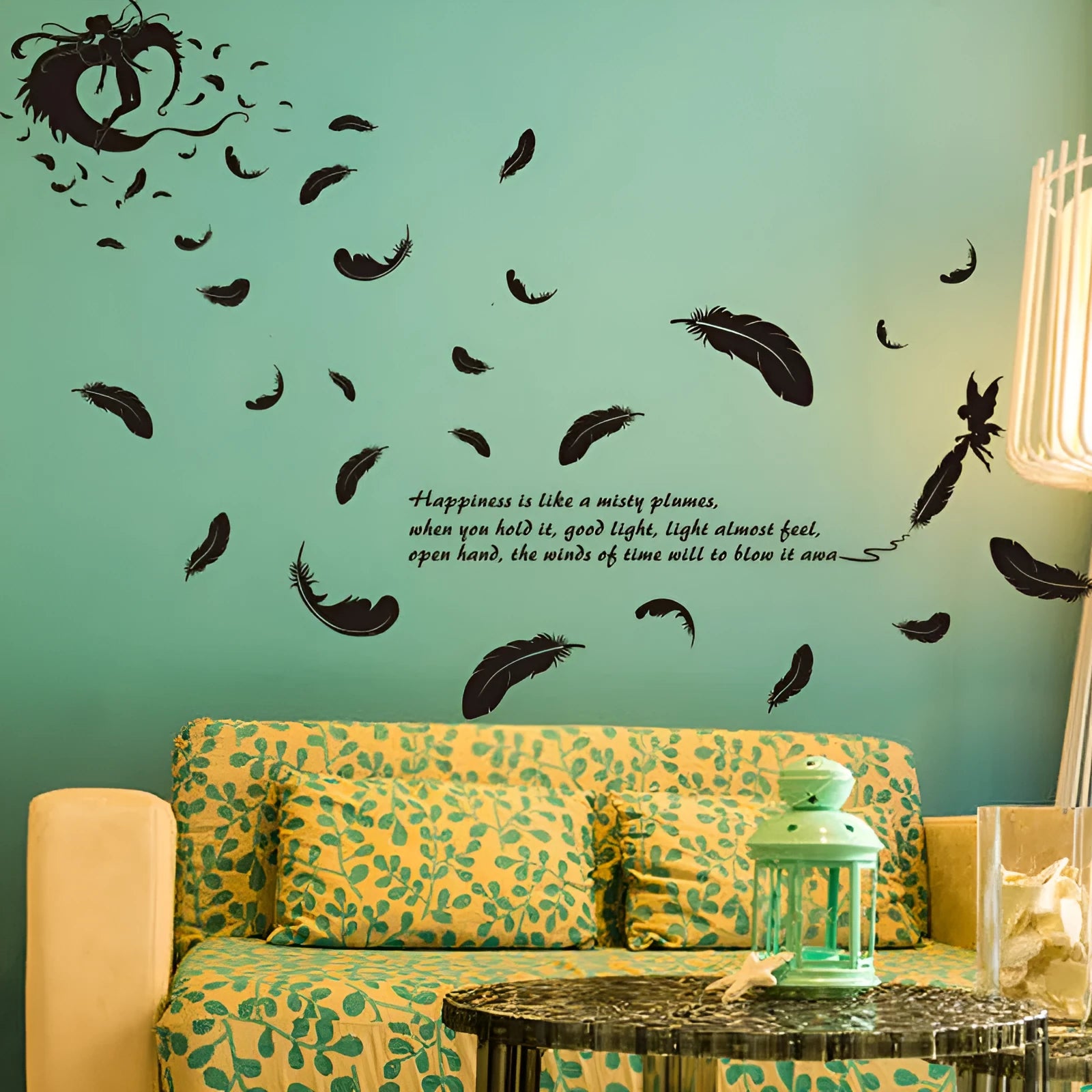 Black feather angel three generations removable wall stickers measuring 50x70cm