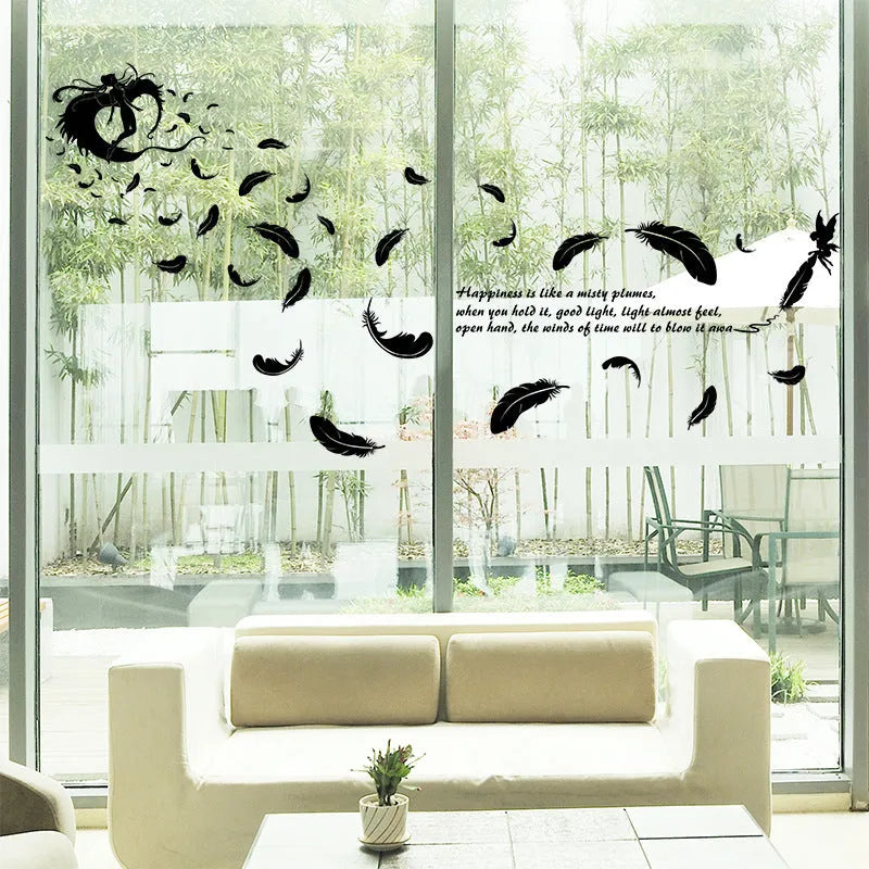 Black feather angel three generations removable wall stickers measuring 50x70cm