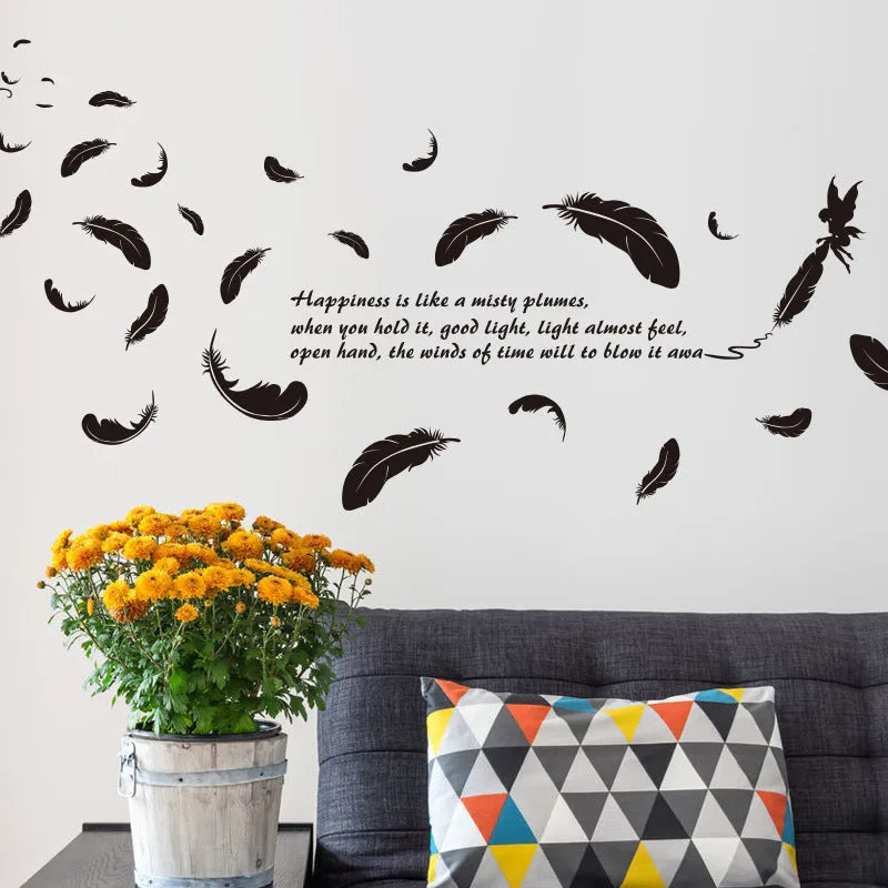 Black feather angel three generations removable wall stickers measuring 50x70cm