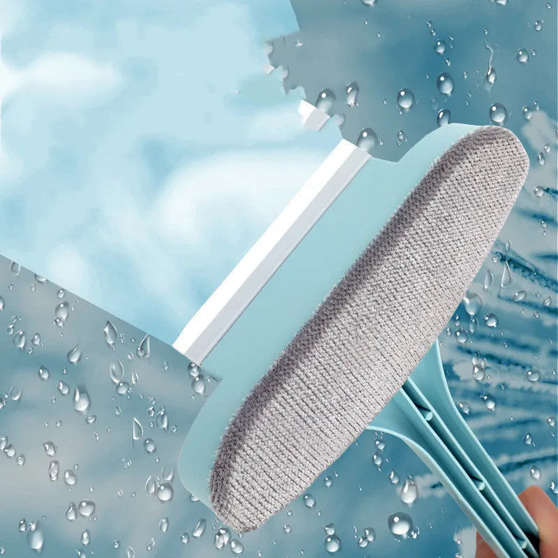 Blue and pink household cleaning brush set with a detachable crevice brush for window screens.