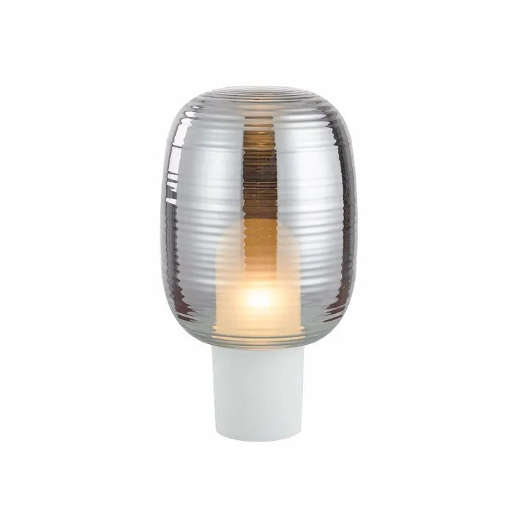 Simple modern glass table lamp in Cognac colour with a push-button switch and LED light