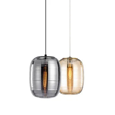 Simple modern glass table lamp in Cognac colour with a push-button switch and LED light