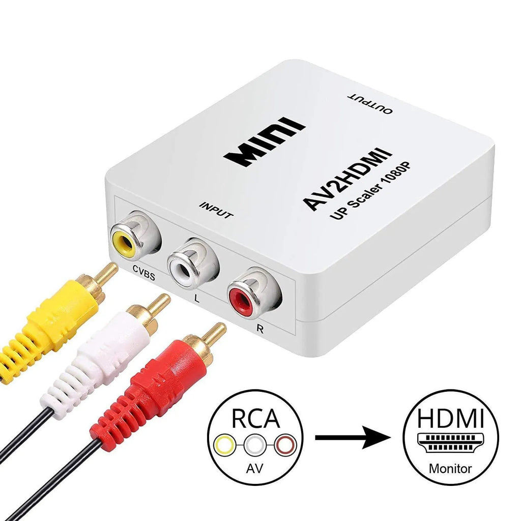 Black and white AV to HDMI mini converter with 0.5 metre cable for 1080P signal conversion