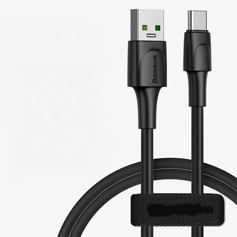 Baseus black Android fast charging cable with Micro USB connector shown beside white variant