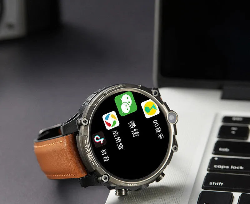Black smart phone watch with 1.6-inch screen showing heart rate display on wrist