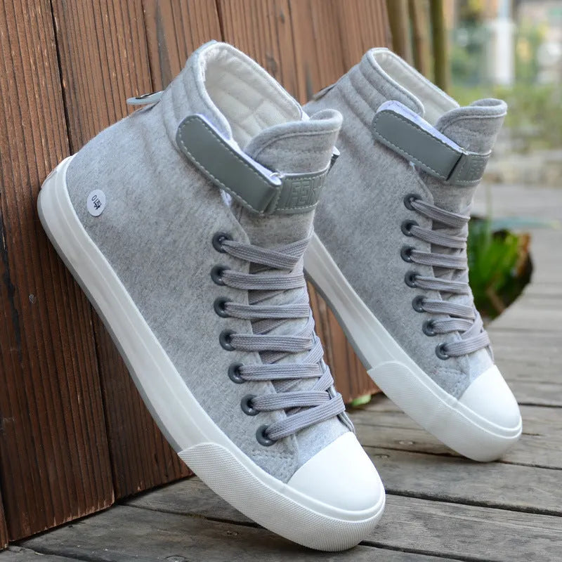 Velcro student canvas shoes in high-top design with canvas upper and vulcanised rubber sole