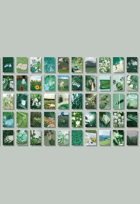 Hand-torn Japanese paper sticker book open to show 4x6 cm patterns in various colours like blue, pink, and green.