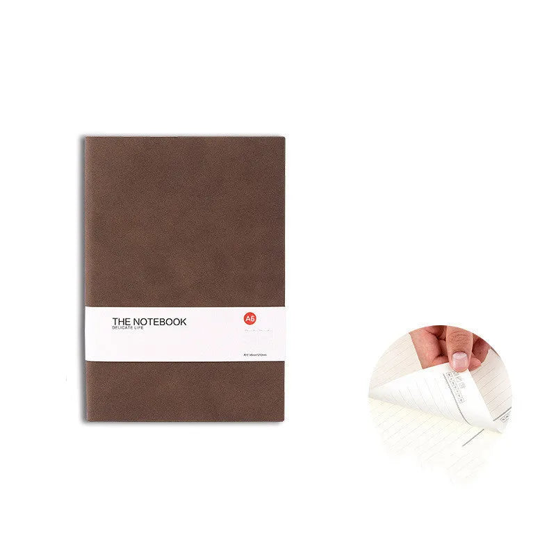 Simple solid-colour notebook with thickened pages in green, dark blue, or orange red, shown in A5 size.