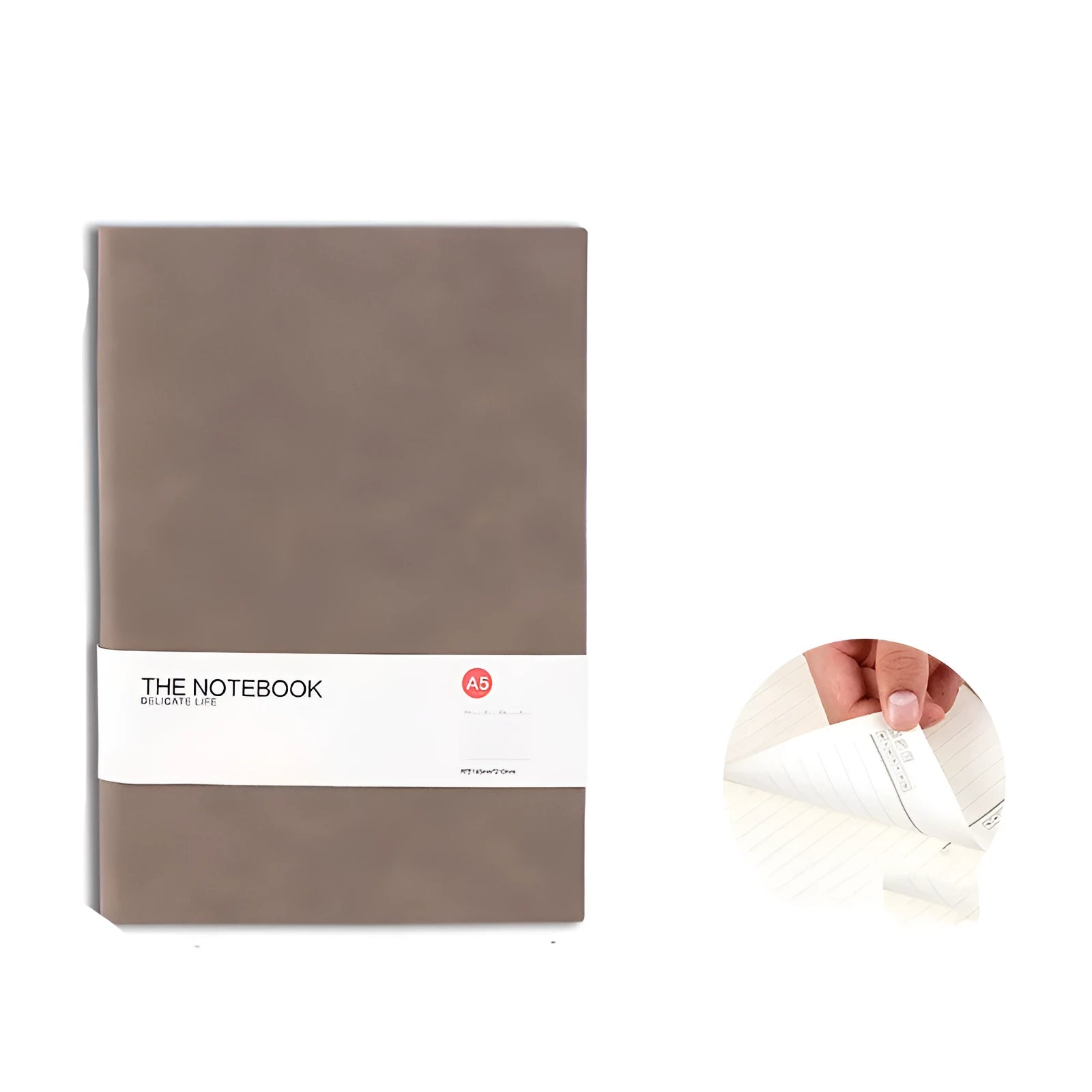 Simple solid-colour notebook with thickened pages in green, dark blue, or orange red, shown in A5 size.