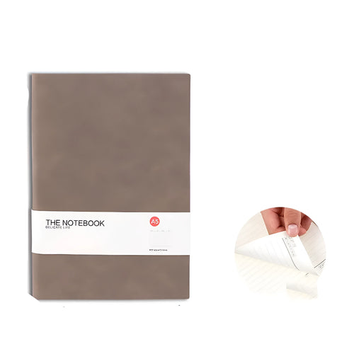 Simple solid-colour notebook with thickened pages in green, dark blue, or orange red, shown in A5 size.