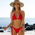 Red solid colour split bikini with chest pad, size S to XL, 80% nylon fabric