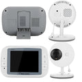 White 3.5 inch digital wireless baby monitor and camera with night vision on a nursery shelf
