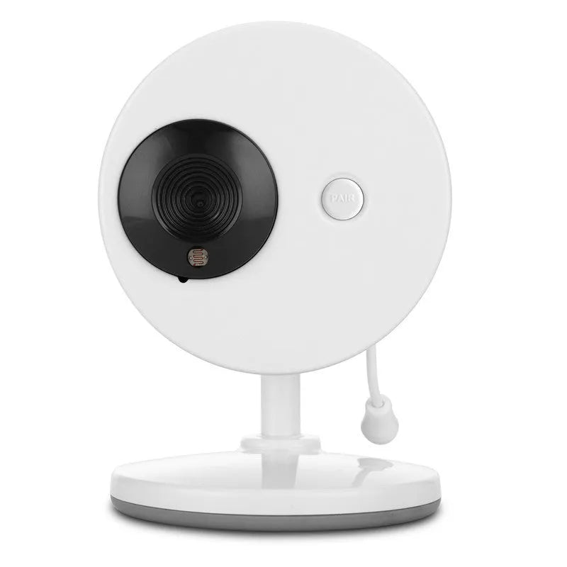 White 3.5 inch digital wireless baby monitor and camera with night vision on a nursery shelf