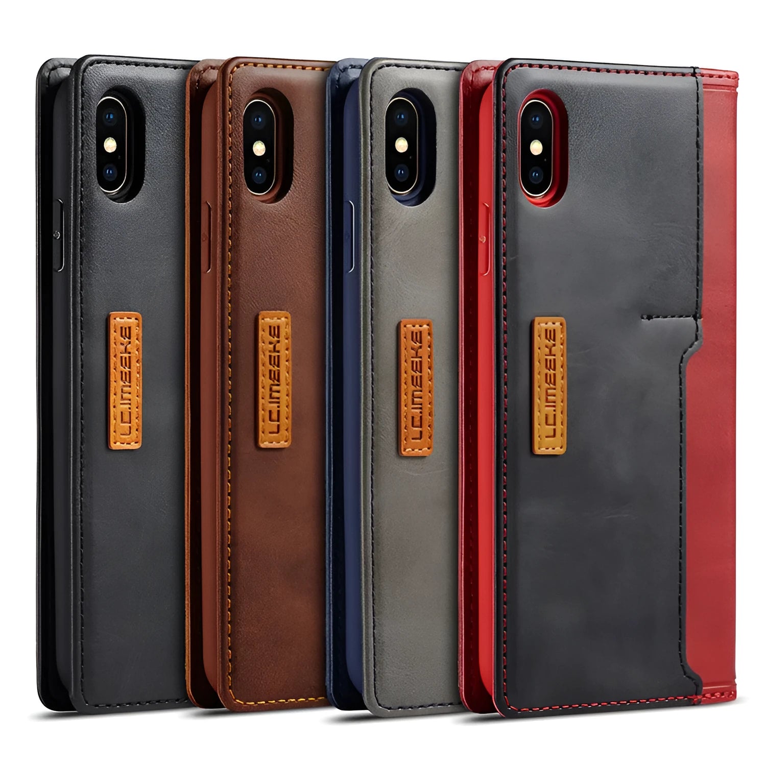 Leather and PU flip wallet phone case with card slots for iPhone in multiple colour options