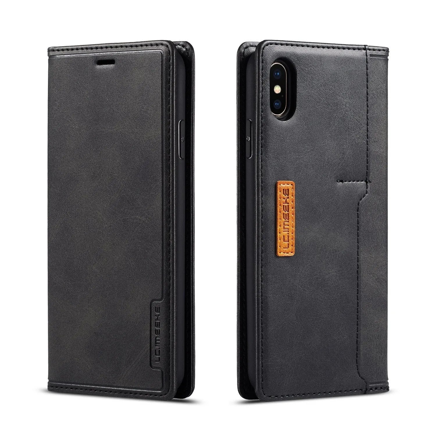 Leather and PU flip wallet phone case with card slots for iPhone in multiple colour options