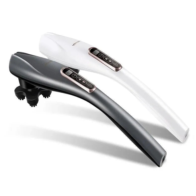 Electric handheld massager with six heads on white background showing body kneading design