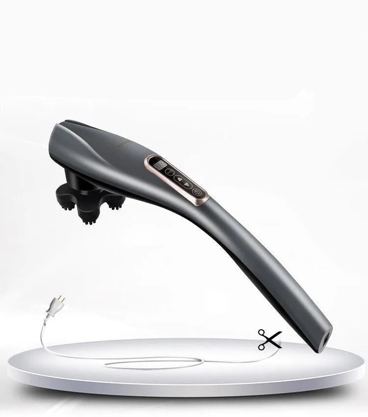 Electric handheld massager with six heads on white background showing body kneading design