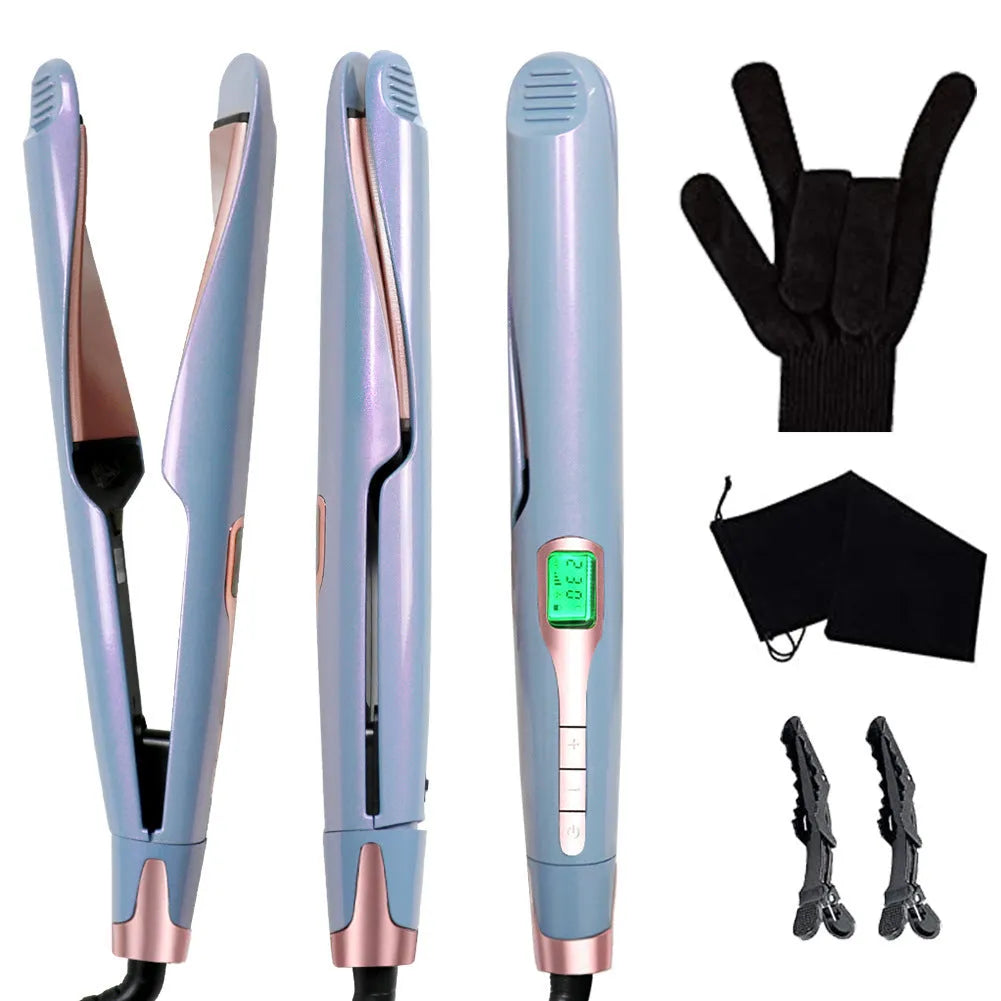 2 In 1 Flat Iron and Curler Twist Professional Dual Voltage Titanium Tourmaline Ionic Ceramic Hair Straightener for Dry Hair 31mm Heat Conductor Mermaid Colour 11 Temperature Settings 100-240V Travel Voltage