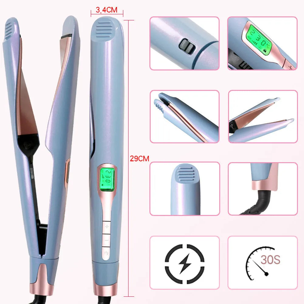 2 In 1 Flat Iron and Curler Twist Professional Dual Voltage Titanium Tourmaline Ionic Ceramic Hair Straightener for Dry Hair 31mm Heat Conductor Mermaid Colour 11 Temperature Settings 100-240V Travel Voltage