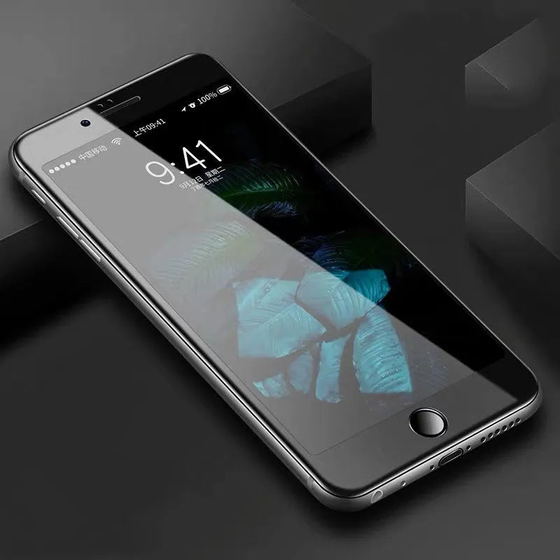 Three-pack of black tempered glass screen protectors for iPhone 6, 7, 8 and Plus models.