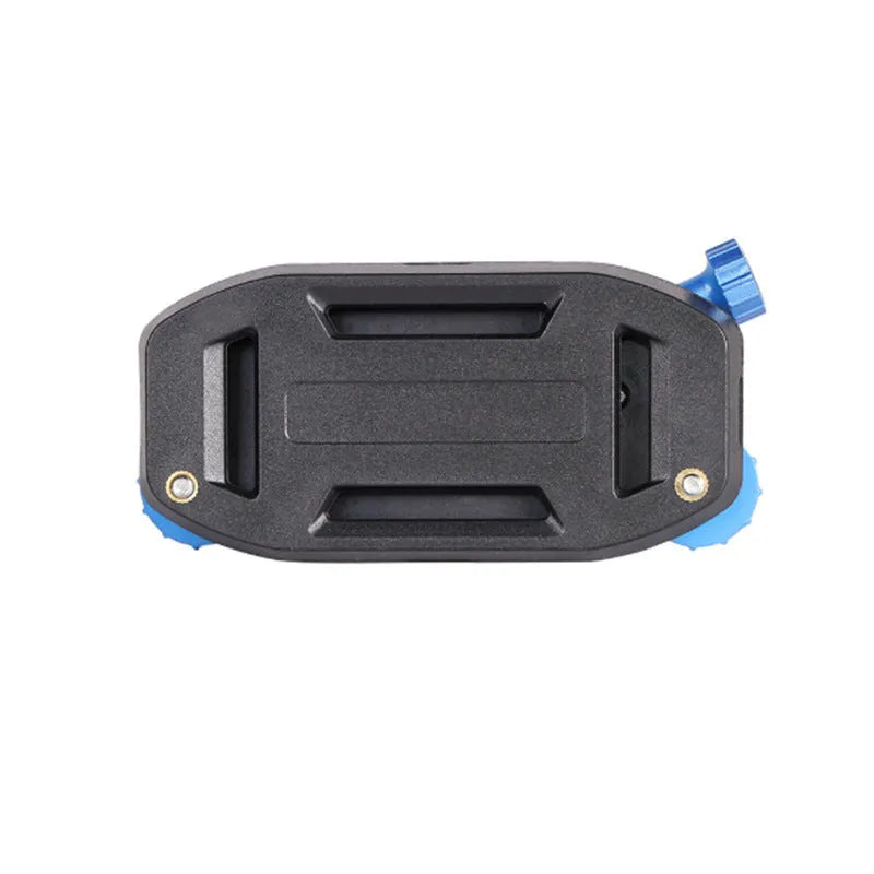 Blue plastic GoPro shoulder strap buckle for attaching sports cameras to backpack straps