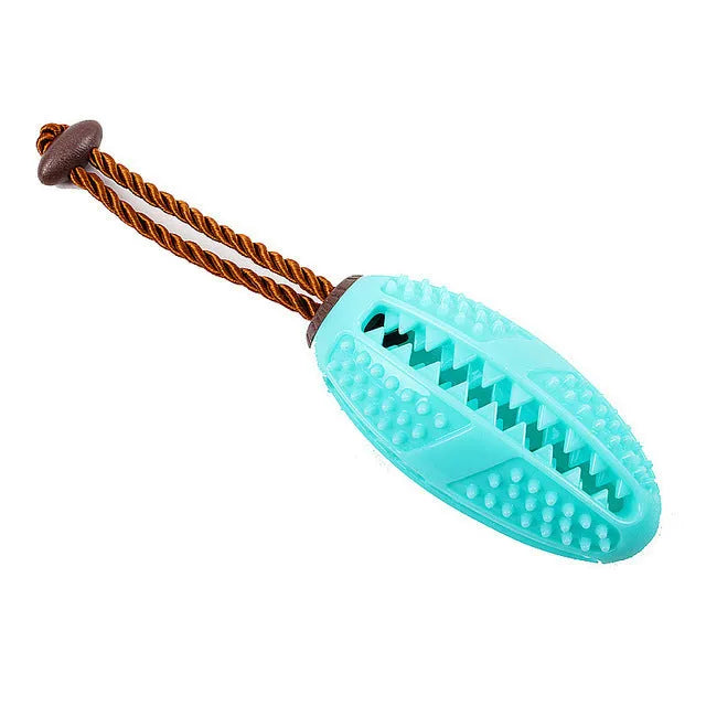 Blue TRP dog chewing toothbrush toy for small dogs up to 45 pounds on white background
