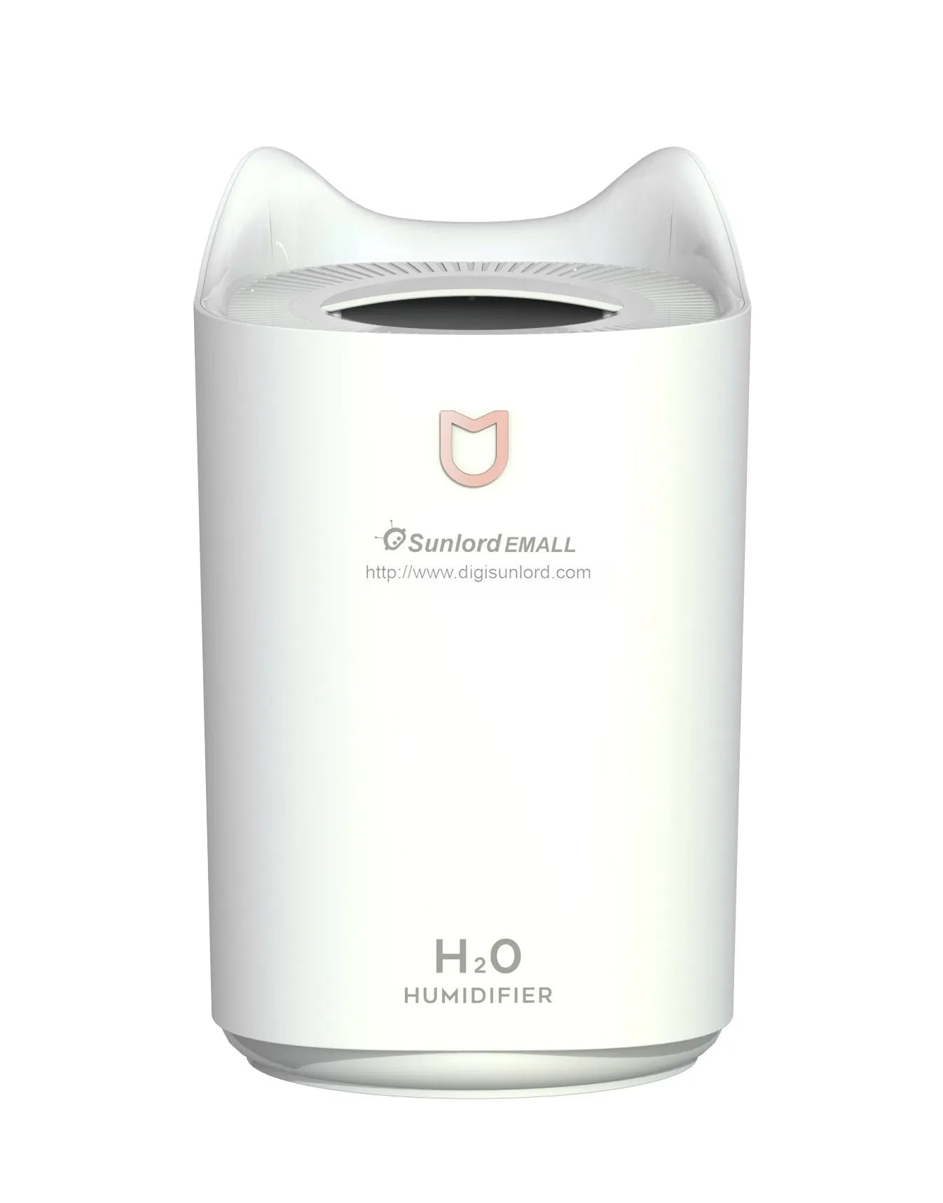 Double spray humidifier with three mist outlets and USB port in Coral Pink or Glacier White colour.