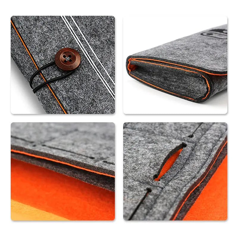 Black felt pouch bag for Nintendo Switch with game card slots and double layer storage compartments