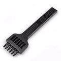 Black leather round hole punch tool with multiple teeth for manual leather crafting and sewing projects