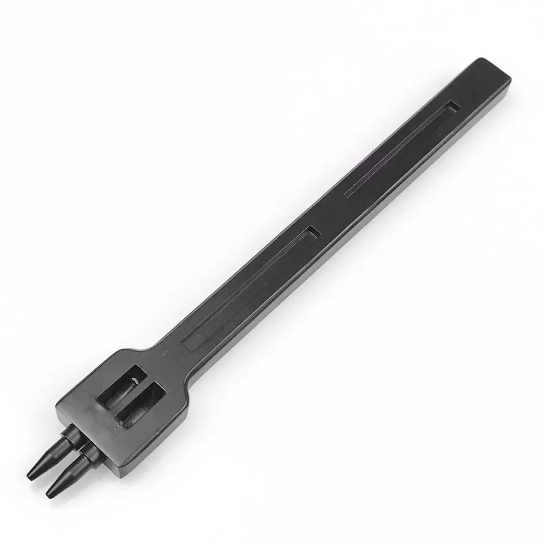 Black leather round hole punch tool with multiple teeth for manual leather crafting and sewing projects