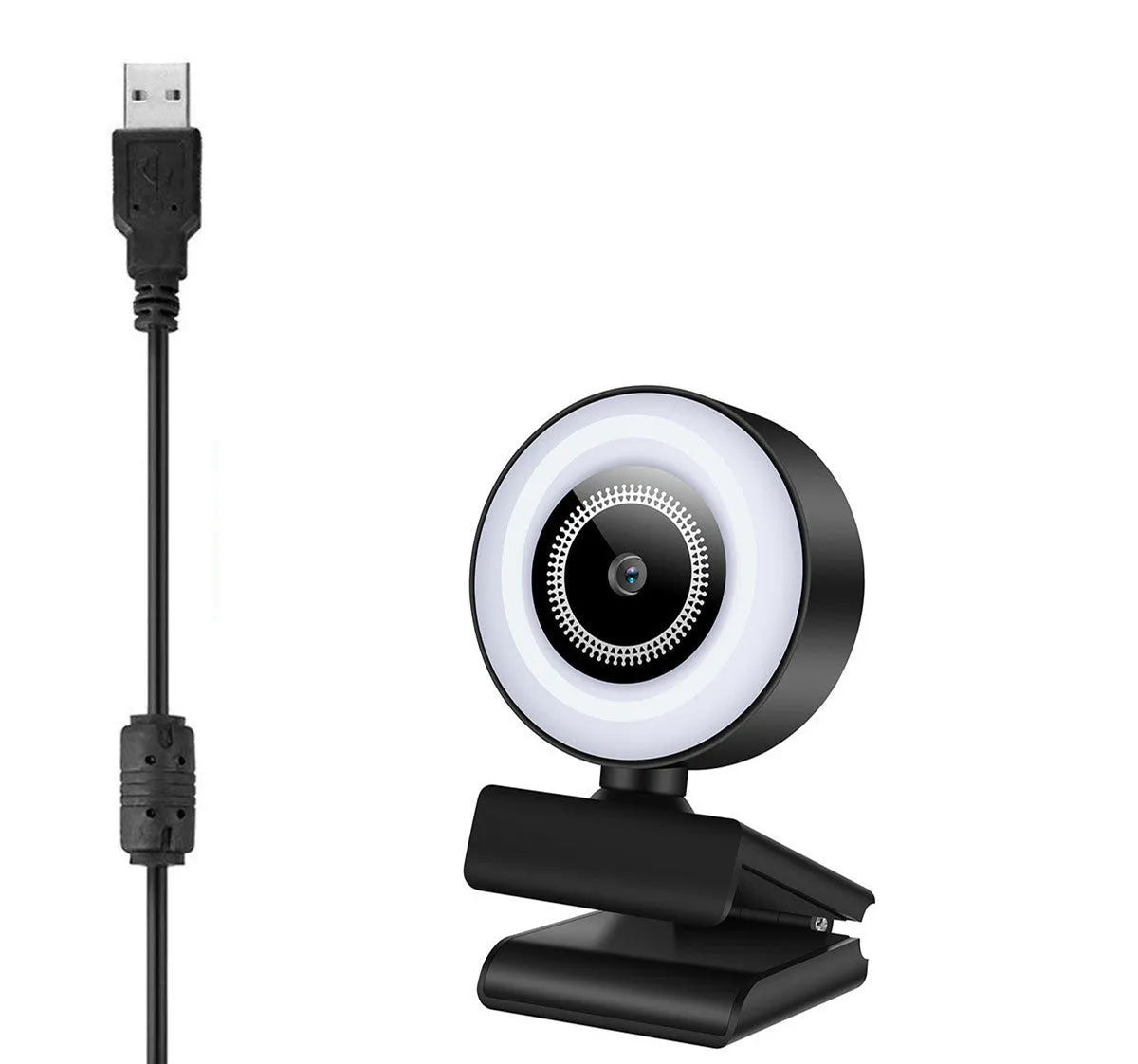 USB webcam with built-in ring of LED lights for fill light, shown on a computer monitor.