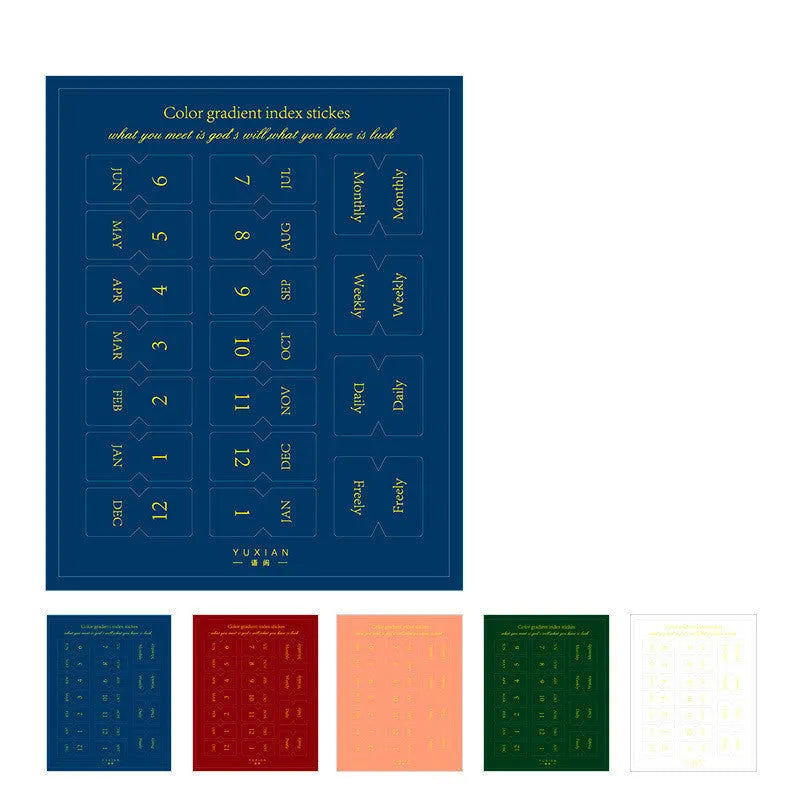 Yunmu Groceries Morandi gradient label sticker pack showing 10 sheets in Summer colour theme