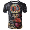 Youth 3D digital print T-shirt in milk silk and spandex slim fit round neck short sleeve grid pattern casual wear