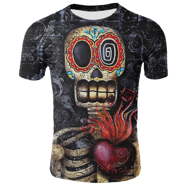Youth 3D digital print T-shirt in milk silk and spandex slim fit round neck short sleeve grid pattern casual wear