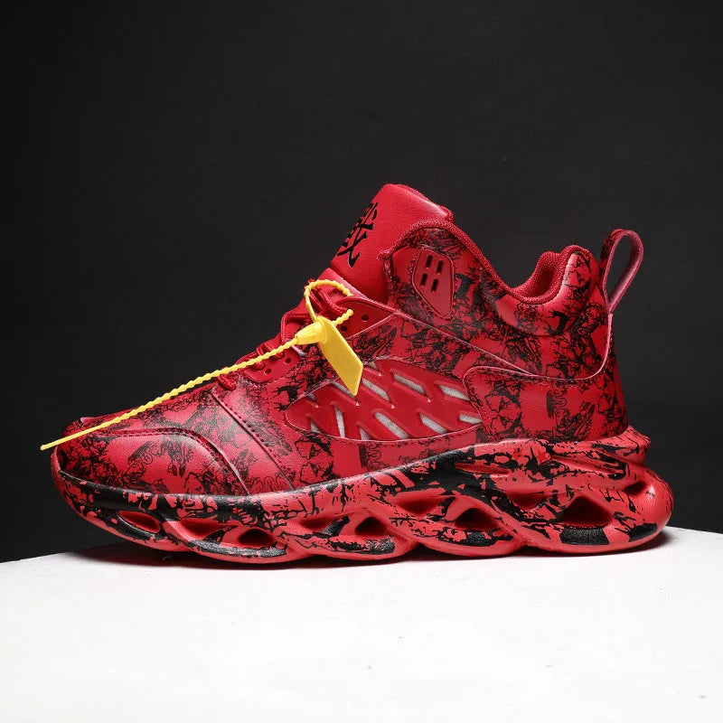 Men's high-top basketball shoes in camouflage pattern with rubber sole