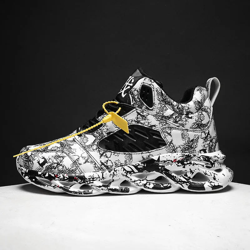 Men's high-top basketball shoes in camouflage pattern with rubber sole