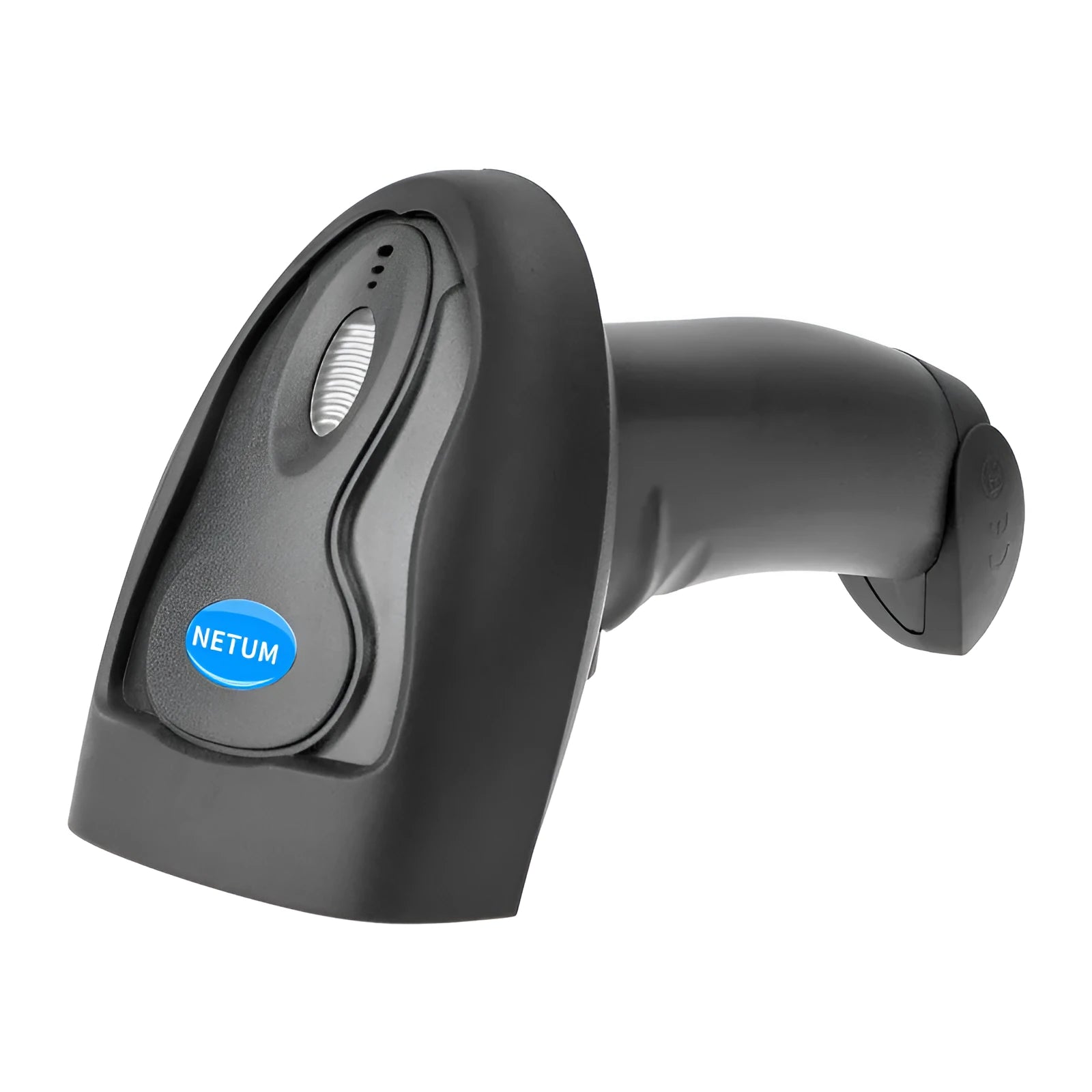 Black wireless handheld barcode scanner with USB interface, dimensions 168.8 x 69.5 x 99.5 mm