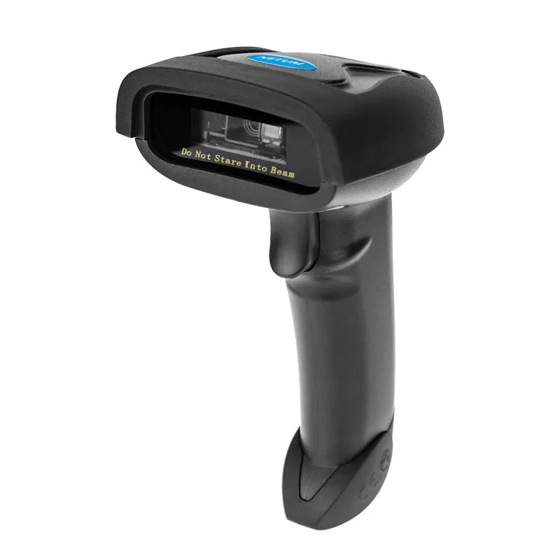 Black wireless handheld barcode scanner with USB interface, dimensions 168.8 x 69.5 x 99.5 mm