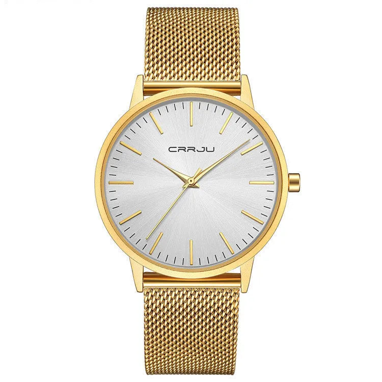 Casual quartz watch with alloy case and multiple strap options including mesh, leather and steel bands