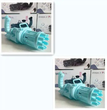 Kids handheld bubble machine gun toy in pink, gold, or black colours with removable bubble head.