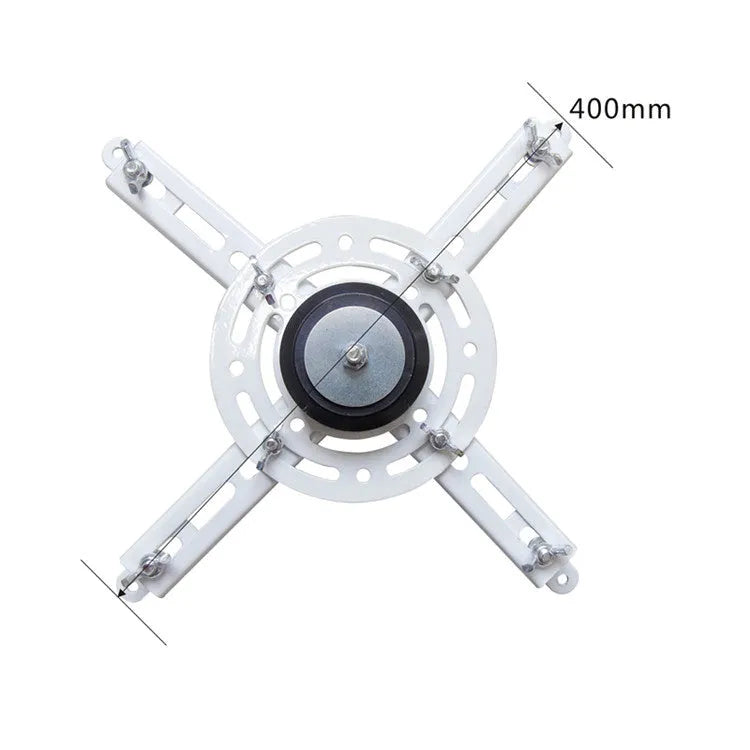 Electric ceiling-mount projector bracket with ultra-thin chassis and wireless remote control on a white background.