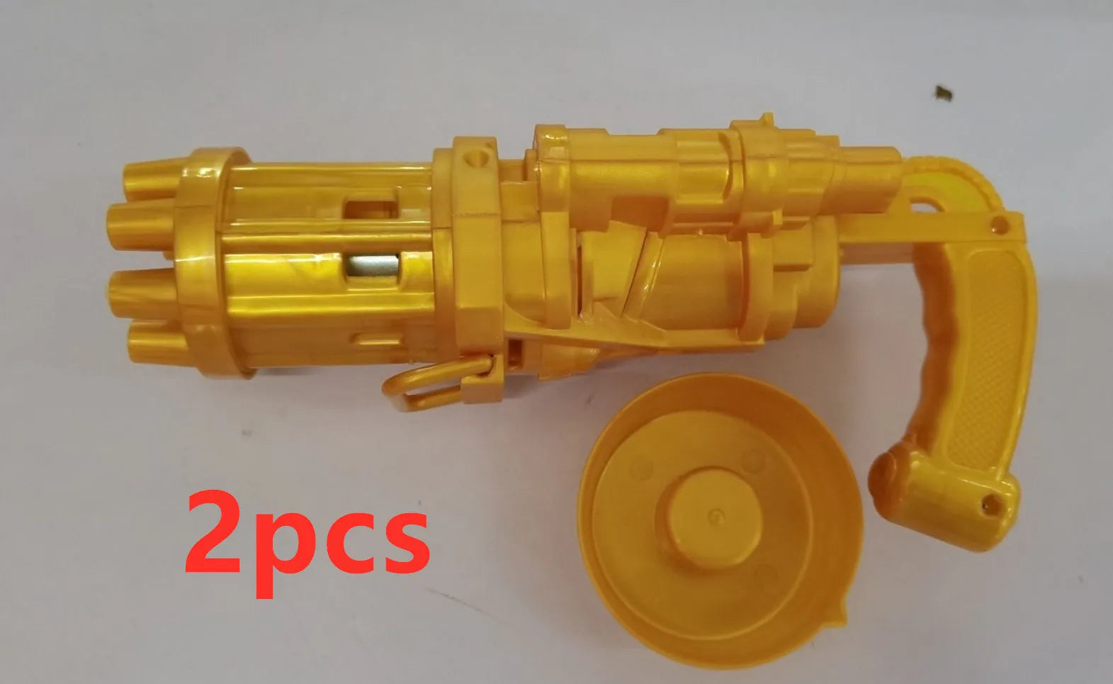 Kids handheld bubble machine gun toy in pink, gold, or black colours with removable bubble head.