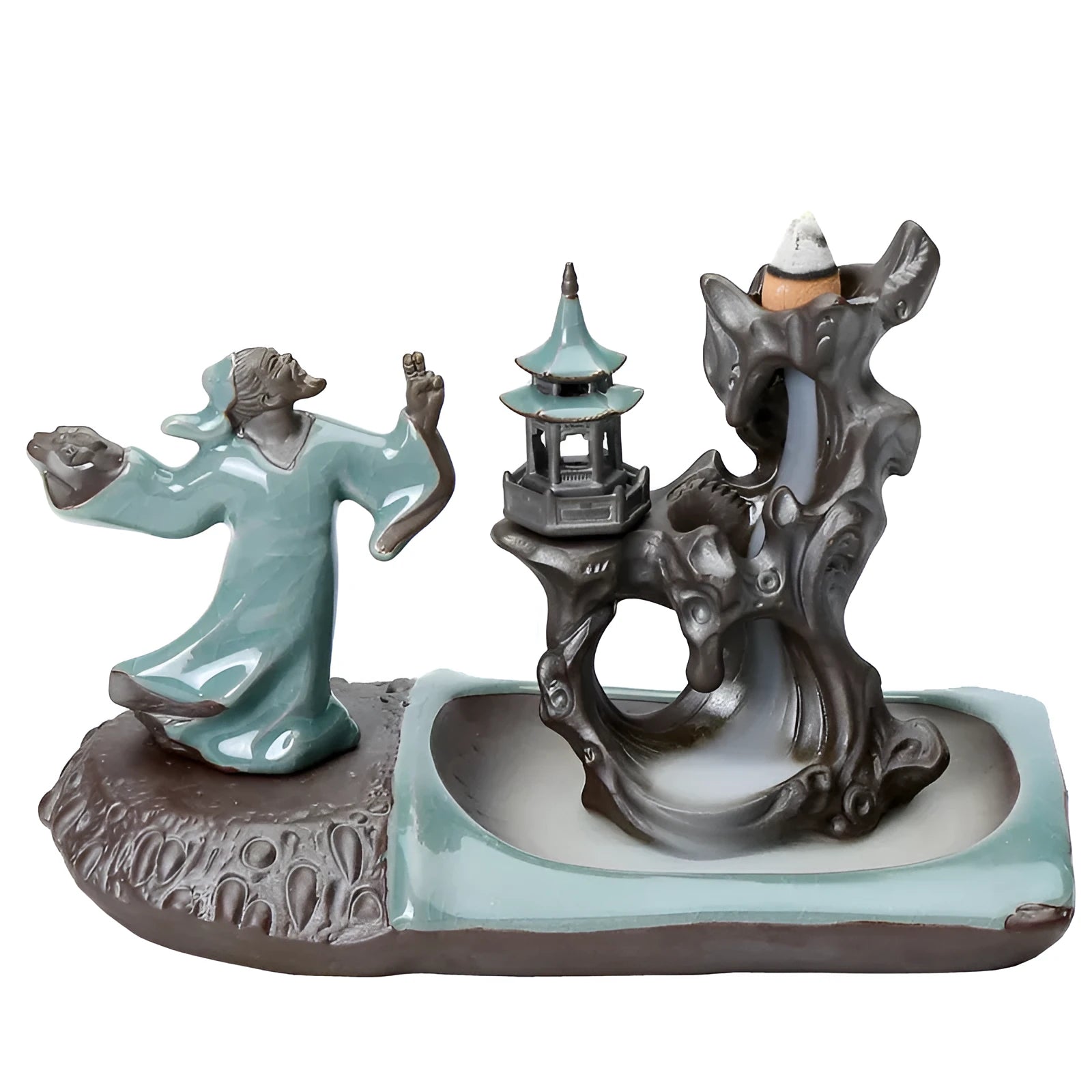 Ge Kiln ceramic backflow incense burner in Chinese style for tea table decoration