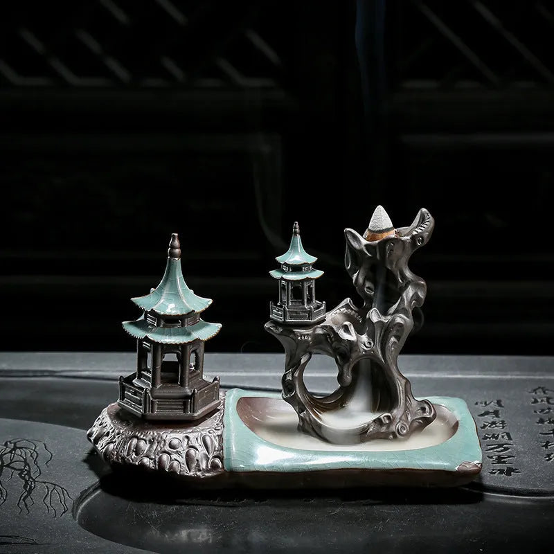 Ge Kiln ceramic backflow incense burner in Chinese style for tea table decoration