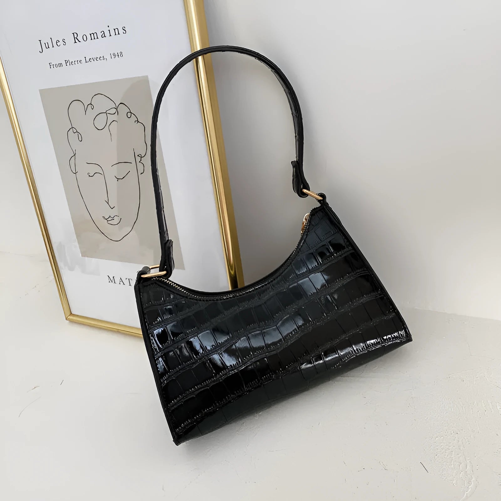 Small square Korean-style underarm bag in PU leather with pattern options