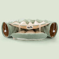 Collapsible cloth cat tunnel for play, shown in one of four colours: Bar, Coffee, Matcha, or Pink.