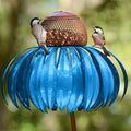 Wire garden petal shape bird feeder in red with 78cm length and 10cm bowl width for outdoor hanging use