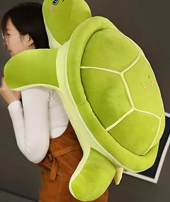 Sea turtle plush toy in green with yellow colour 40cm size soft stuffed doll pillow