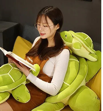 Sea turtle plush toy in green with yellow colour 40cm size soft stuffed doll pillow