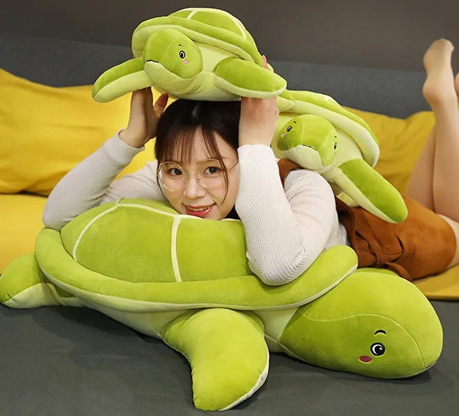 Sea turtle plush toy in green with yellow colour 40cm size soft stuffed doll pillow